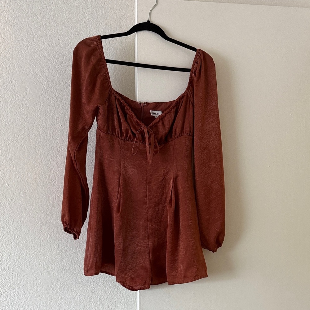 NWOT Rust Long-Sleeve Tie-Front Romper